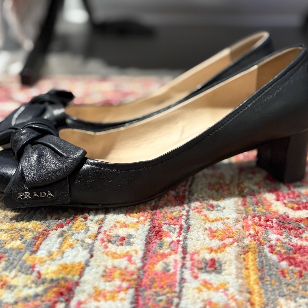Vintage Prada Black Leather Bow Heels